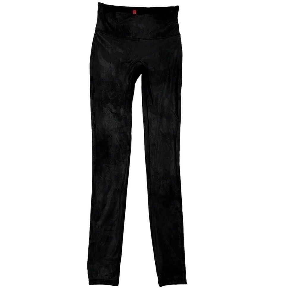 Spanx Womens Medium M Shinny Leggings Black High Waisted Compression Pants